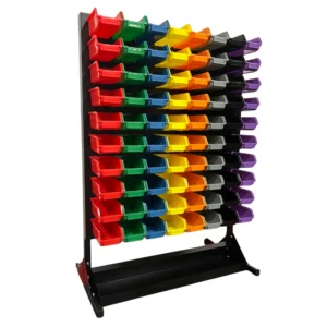 MT-RSR Wheel Weight Rack with 80 Multicolor Storage Bins Heavy Duty Organizer for Garage Workshop Parts Storage