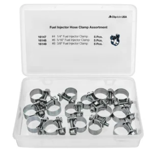 Heavy‑Duty Fuel Injector Hose Clamp Assortment 15pc Professional Automotive Fuel Line Repair and Service Kit