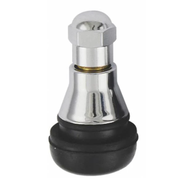 TR412AC Snap-In Chrome Sleeve Tubeless Tire Valve 0.88" Height Rubber Stem for 0.453" Bore Hole Each