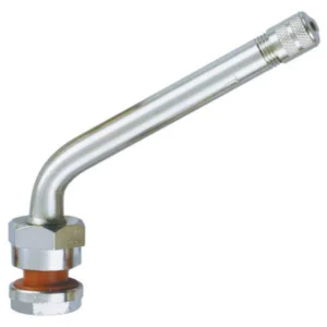 TR555D Clamp In Truck Tire Valve Stem 60 Degree Bend Metal Rim Valve for 0.382 Bore Hole Heavy Duty 100 Pack