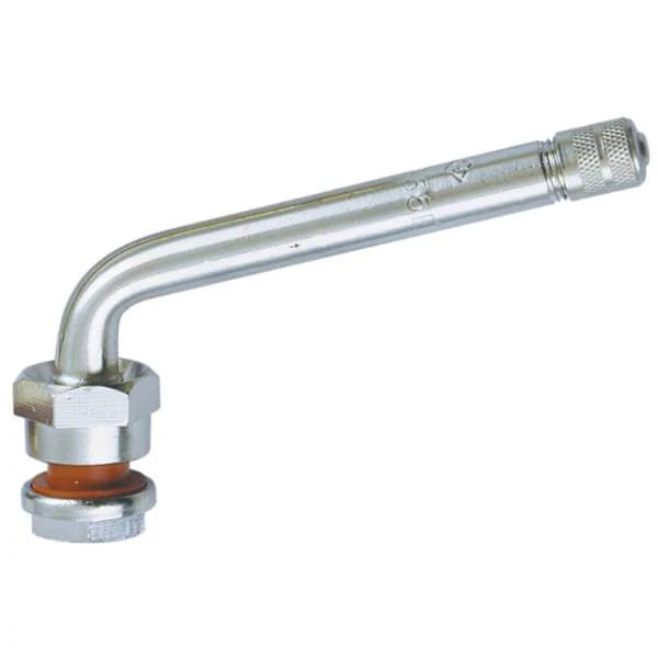 TR555E Clamp-In Truck Tire Valve 75° Bend Metal Rim Valve 0.382" Bore Hole 100 Pack Heavy Duty