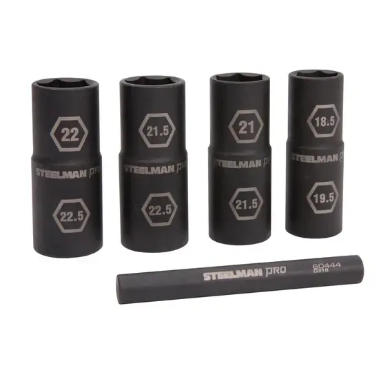5-Piece 1/2-Inch Drive Impact Socket Set 6-Point Flip Sockets with Knockout Bar for Automotive & Workshop Use