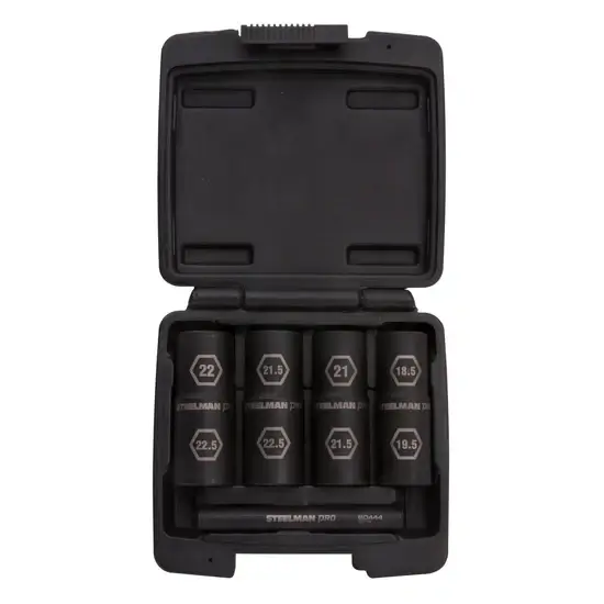 5-Piece 1/2-Inch Drive Impact Socket Set 6-Point Flip Sockets with Knockout Bar for Automotive & Workshop Use