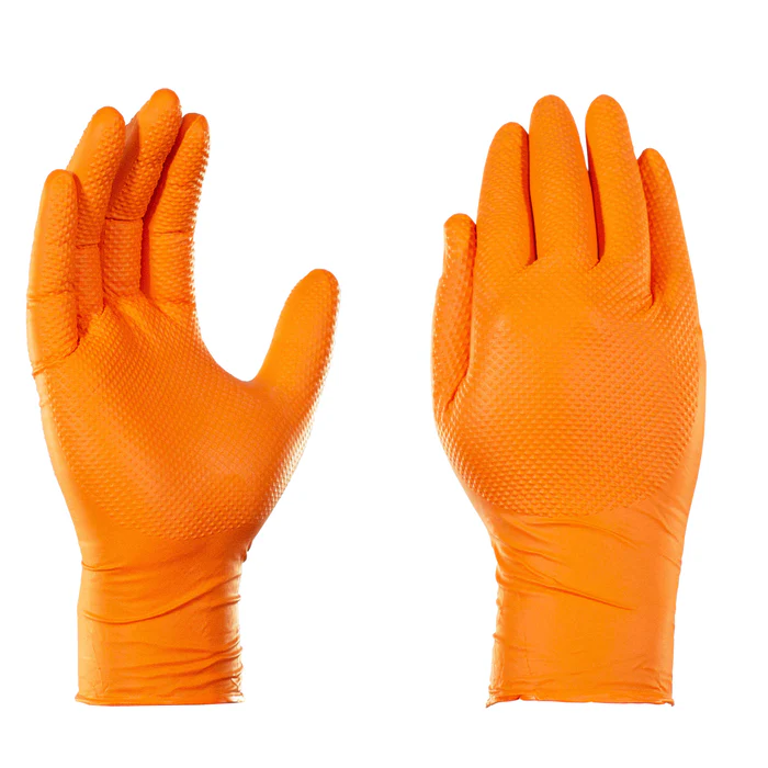 Ammex GloveWorks 8 Mil Orange Nitrile Gloves X-Large Diamond Texture Disposable Industrial Gloves