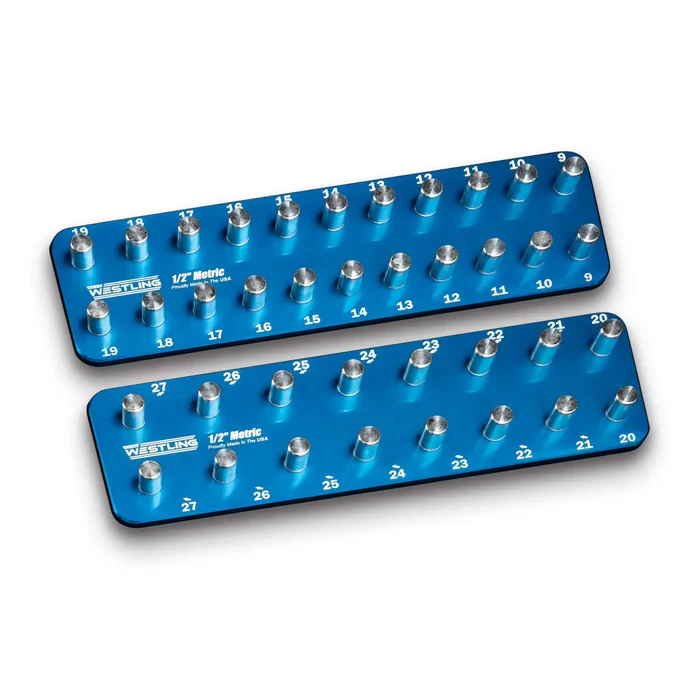Westling USA 8 Piece Socket Organizer Tray Set Engraved SAE Metric Billet Aluminum Toolbox Storage