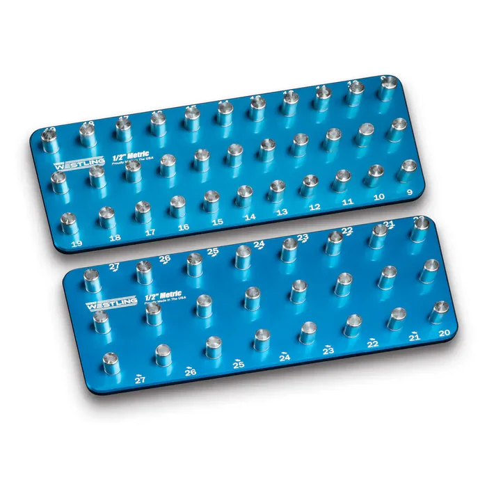 Westling USA 3 Row 8 Piece Socket Organizer Tray Set Engraved Billet Aluminum SAE Metric Made in USA