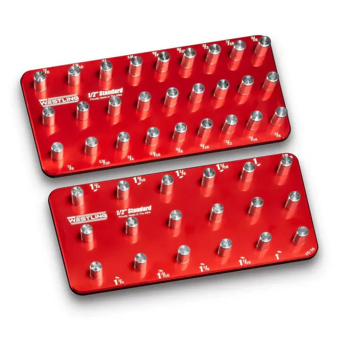 Westling USA 3 Row 8 Piece Socket Organizer Tray Set Engraved Billet Aluminum SAE Metric Made in USA