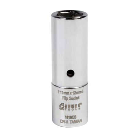 1/4 Inch Drive 11mm x 12mm Flip Socket TPMS Compatible Non Impact Rated Dual Size Socket