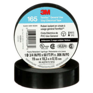 3M Temflex 165 Black Vinyl Electrical Tape 3/4 Inch x 60 Ft PVC Insulating Tape Flame Retardant
