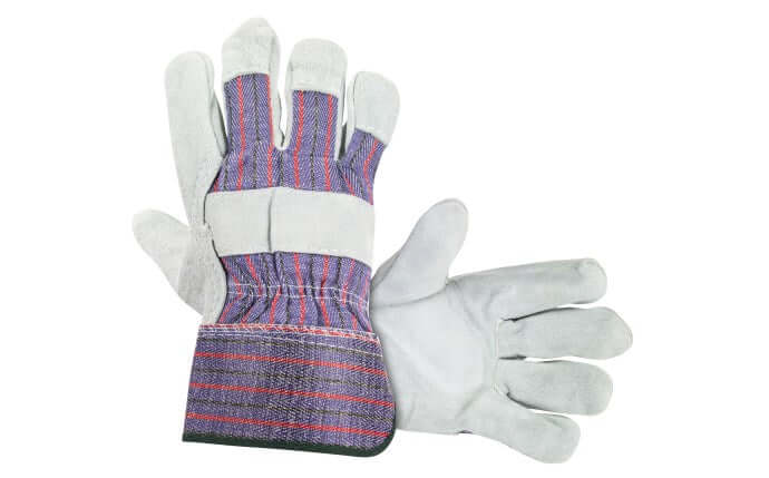 Split Leather Palm Work Gloves One Size Fits All Safety Gloves with Rubberized Cuff Pair