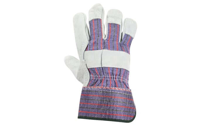 Split Leather Palm Work Gloves One Size Fits All Safety Gloves with Rubberized Cuff Pair
