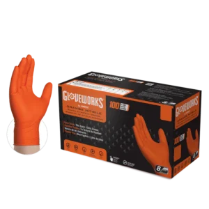 Ammex GloveWorks 8 Mil Orange Nitrile Gloves Medium Diamond Texture Disposable Industrial Gloves