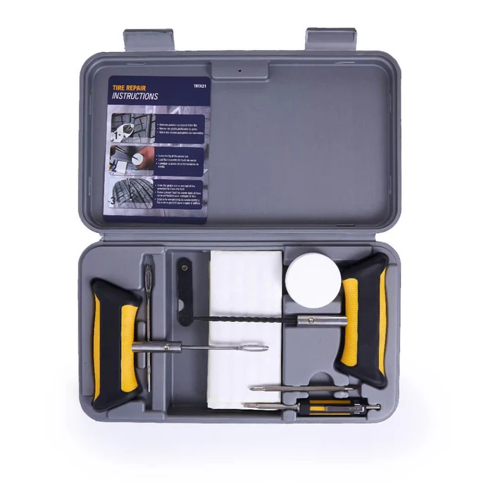 Heavy Duty Tire Repair Kit with String Plugs T-Handle Tools Spiral Probe Needle 30 Repair Strings