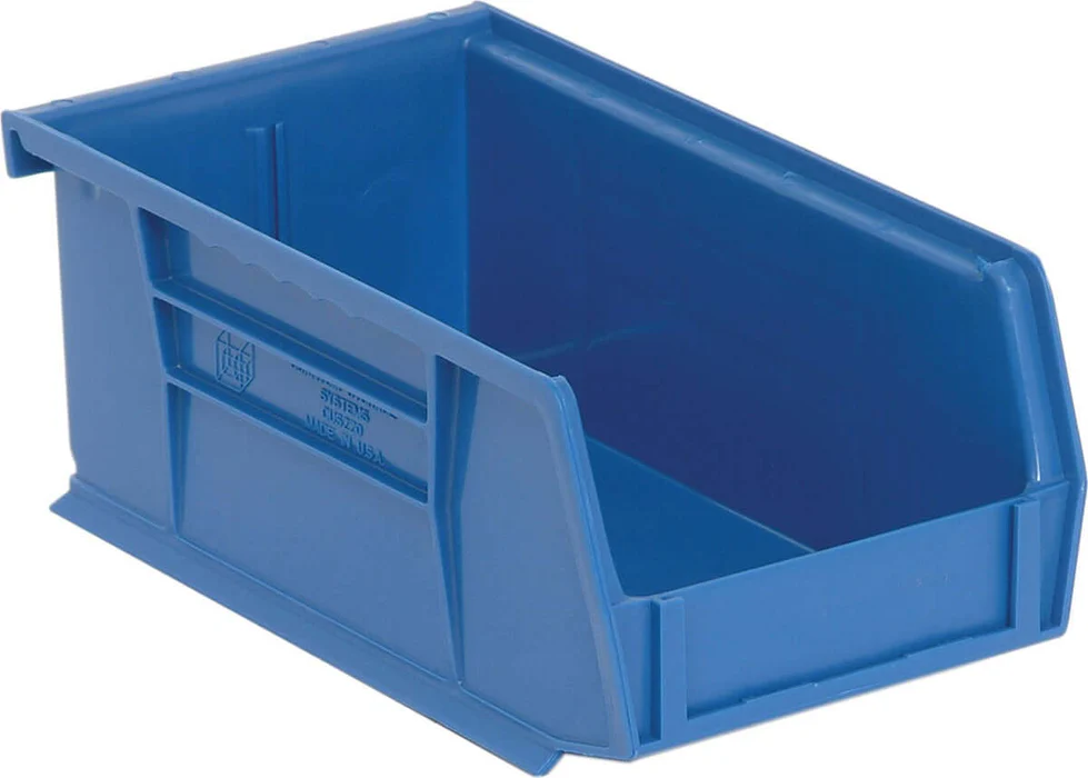 Stack Hang Storage Bin 7.375 x 4.125 x 3 Inch Blue Heavy Duty Organizer Bin 10 lb Capacity Each