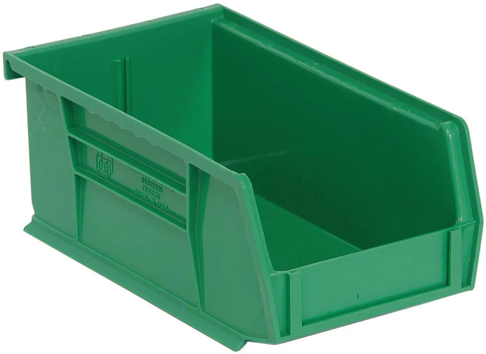 Stack Hang Storage Bin 7.375 x 4.125 x 3 Inch Green Heavy Duty Organizer Bin 10 lb Capacity Each