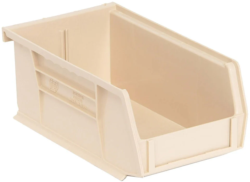Stack Hang Storage Bins 7.375 x 4.125 x 3 Inch Ivory Heavy Duty Organizer Bin 24 Pack 10 lb Capacity