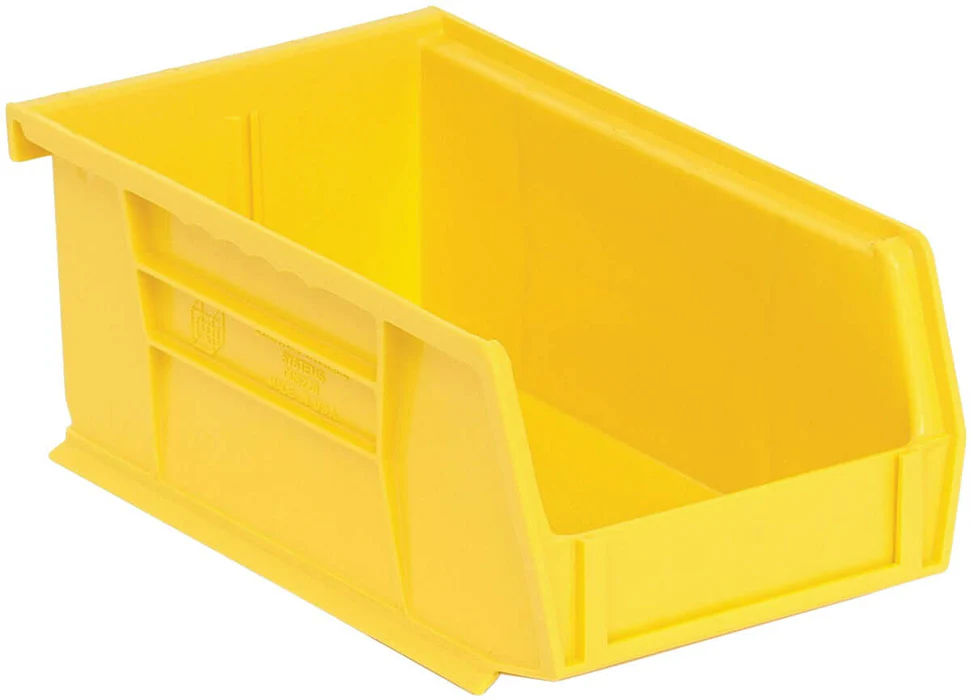 Stack Hang Storage Bin 7.375 x 4.125 x 3 Inch Yellow Heavy Duty Organizer Bin 10 lb Capacity Each