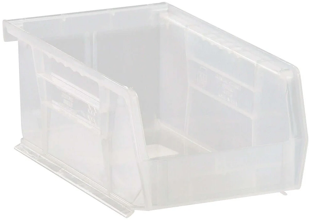 Stack Hang Storage Bin 7.375 x 4.125 x 3 Inch Clear Heavy Duty Organizer Bin 10 lb Capacity Each