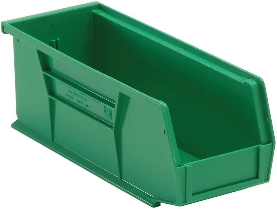 Stack Hang Storage Bin 10.875 x 4.125 x 4 Inch Green Heavy Duty Organizer Bin 30 lb Capacity Each