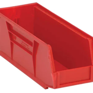 Stack Hang Storage Bins 10.875 x 4.125 x 4 Inch Red Heavy Duty Organizer Bin 12 Pack 30 lb Capacity