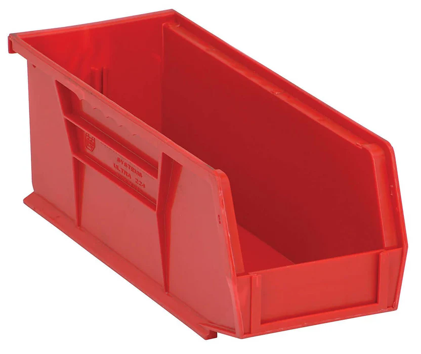 Stack Hang Storage Bin 10.875 x 4.125 x 4 Inch Red Heavy Duty Organizer Bin 30 lb Capacity Each