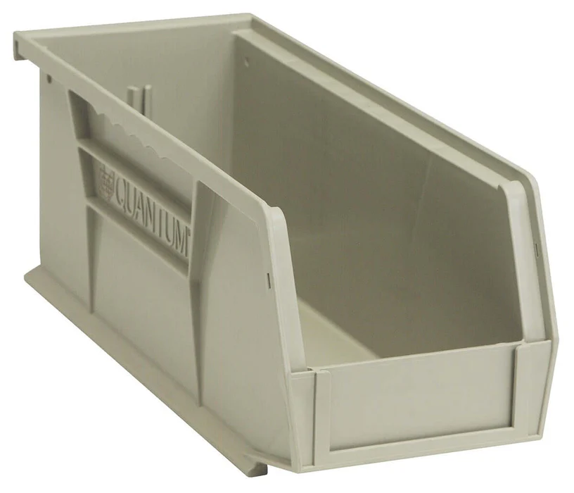 Stack Hang Storage Bins 10.875 x 4.125 x 4 Inch Stone Heavy Duty Organizer Bin 12 Pack 30 lb Capacity