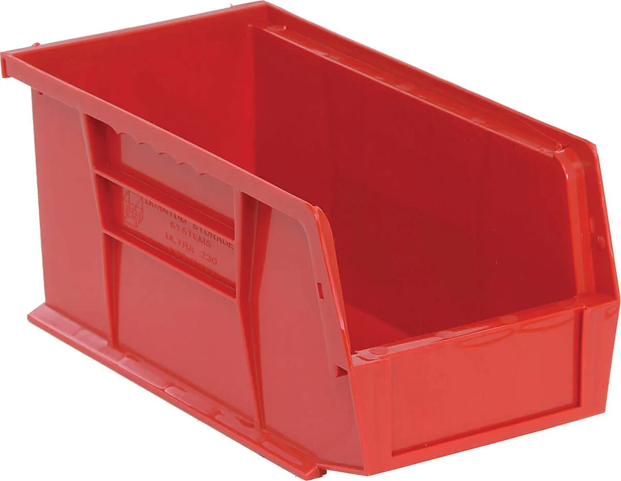 Stack Hang Storage Bin 10.875 x 5.5 x 5 Inch Red Heavy Duty Organizer Bin 30 lb Capacity Each