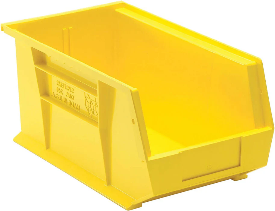 Stack Hang Storage Bin 14.75 x 8.25 x 7 Inch Yellow Heavy Duty Organizer Bin 60 lb Capacity Each