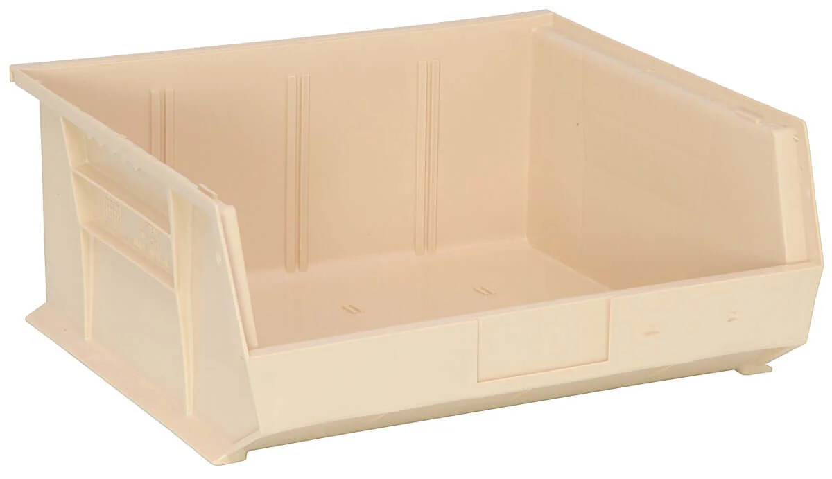 Stack Hang Storage Bin 14.75 x 16.5 x 7 Inch Ivory Heavy Duty Organizer Bin 75 lb Capacity Each