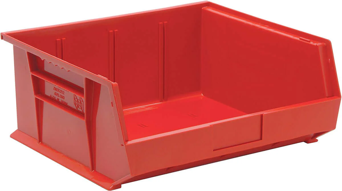Stack Hang Storage Bins 14.75 x 16.5 x 7 Inch Red Heavy Duty Organizer Bin 6 Pack 75 lb Capacity