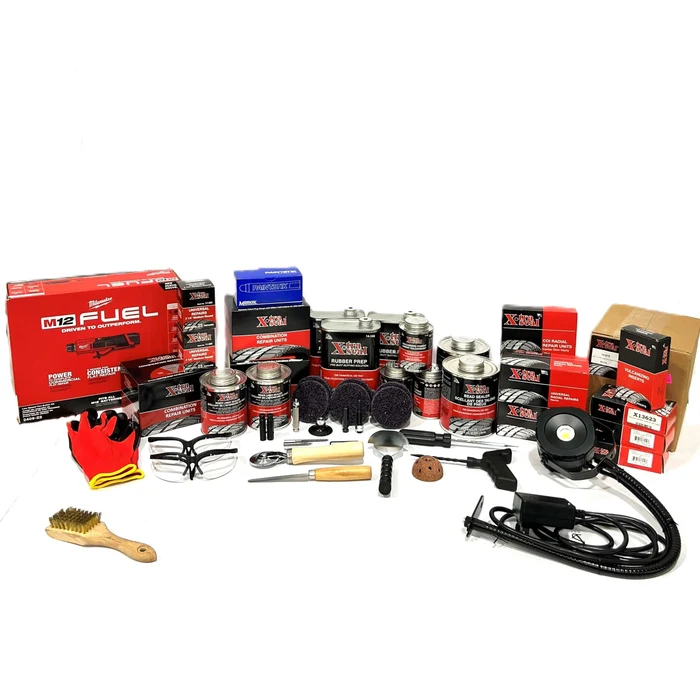 MT-RSR XtraSeal Tire Repair Toolbox with Worklight Tire Spreader Milwaukee Buffer Kit