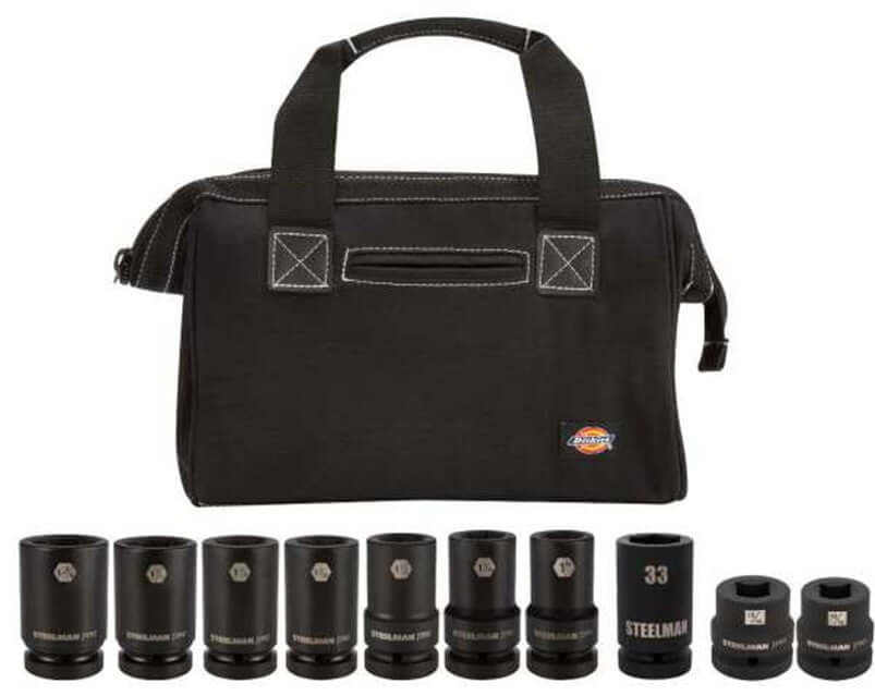 11 Piece 1" Drive Impact Truck Wheel Servicing Socket Kit with Work Bag