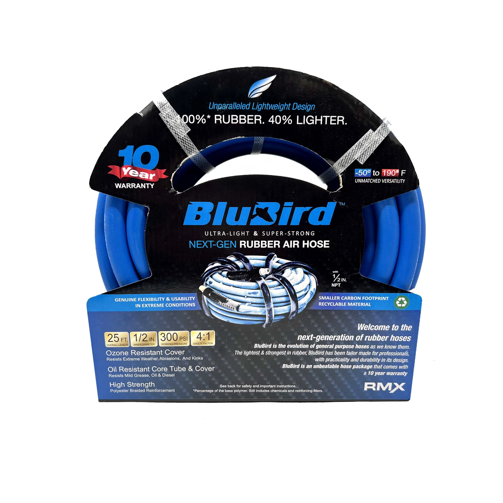 Blu-Bird Air Hose 1/2" x 25ft 2 x 1/2" Male NPT with 3/8" Reducers