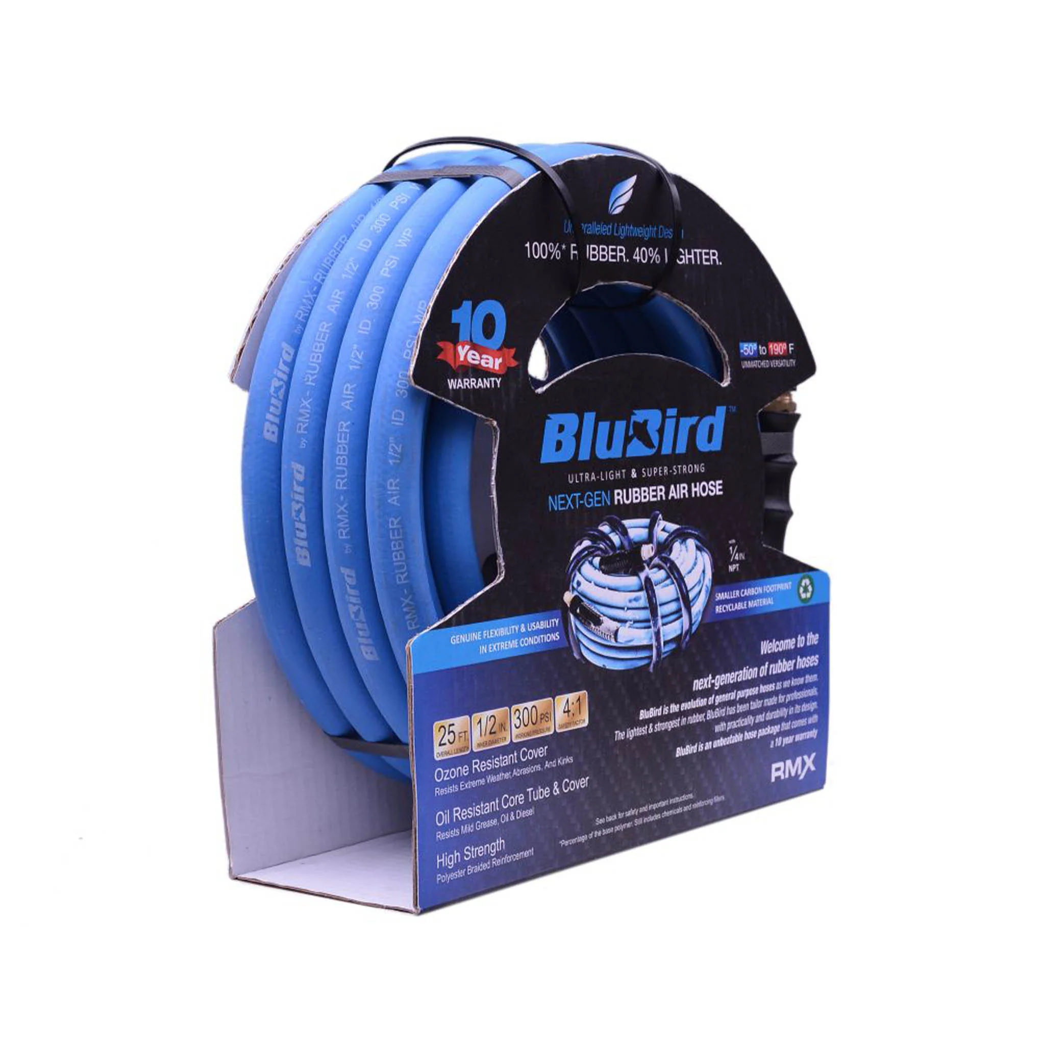 Blu-Bird Air Hose 1/2" x 25ft 2 x 1/2" Male NPT with 3/8" Reducers