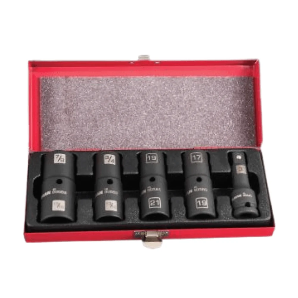 1/2" Drive 5-Piece Impact Flip Socket Set 17-21mm 3/4"-15/16" with Extension