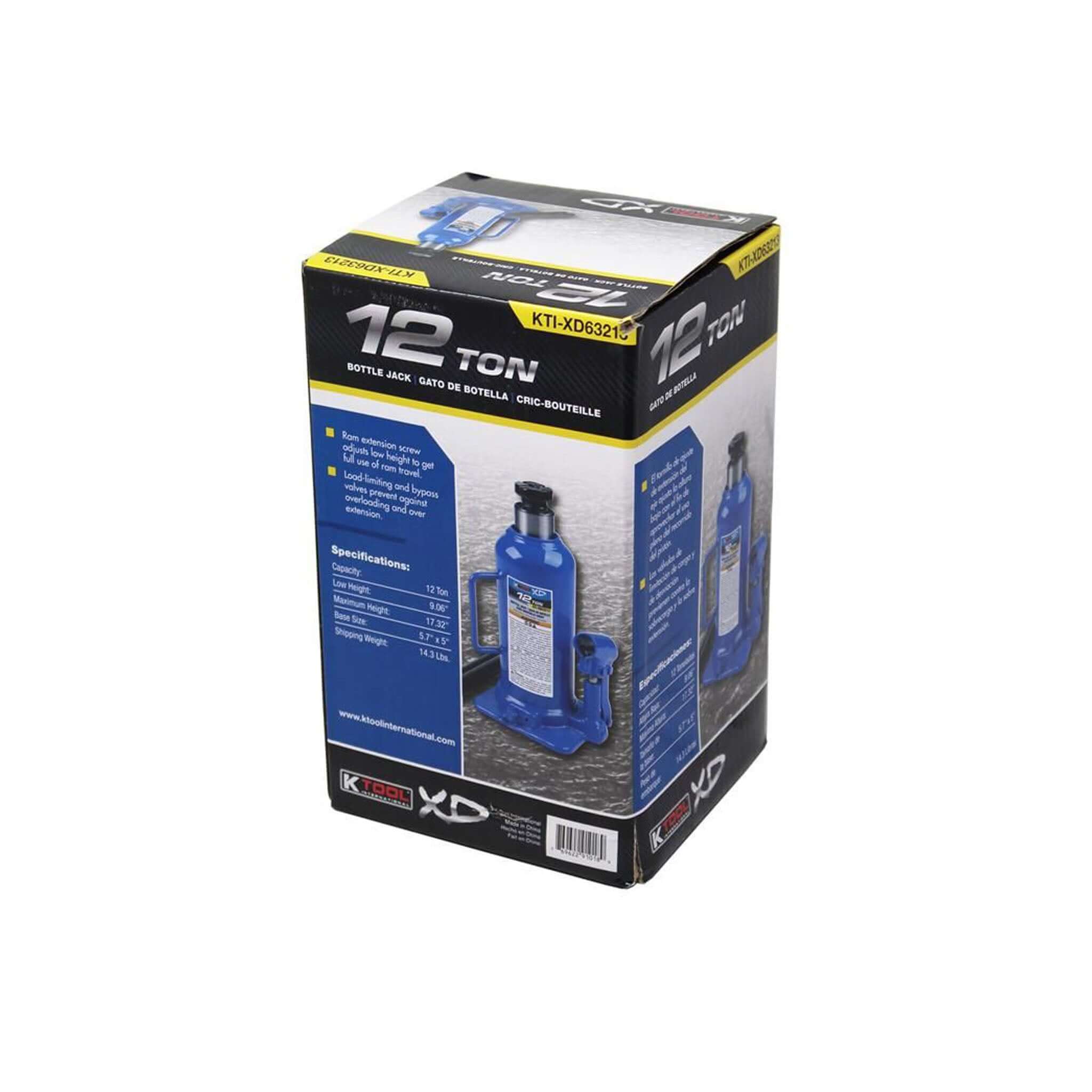 K-Tool 12 Ton Manual XD Bottle Jack 8.46" - 15.75" Lifting Range