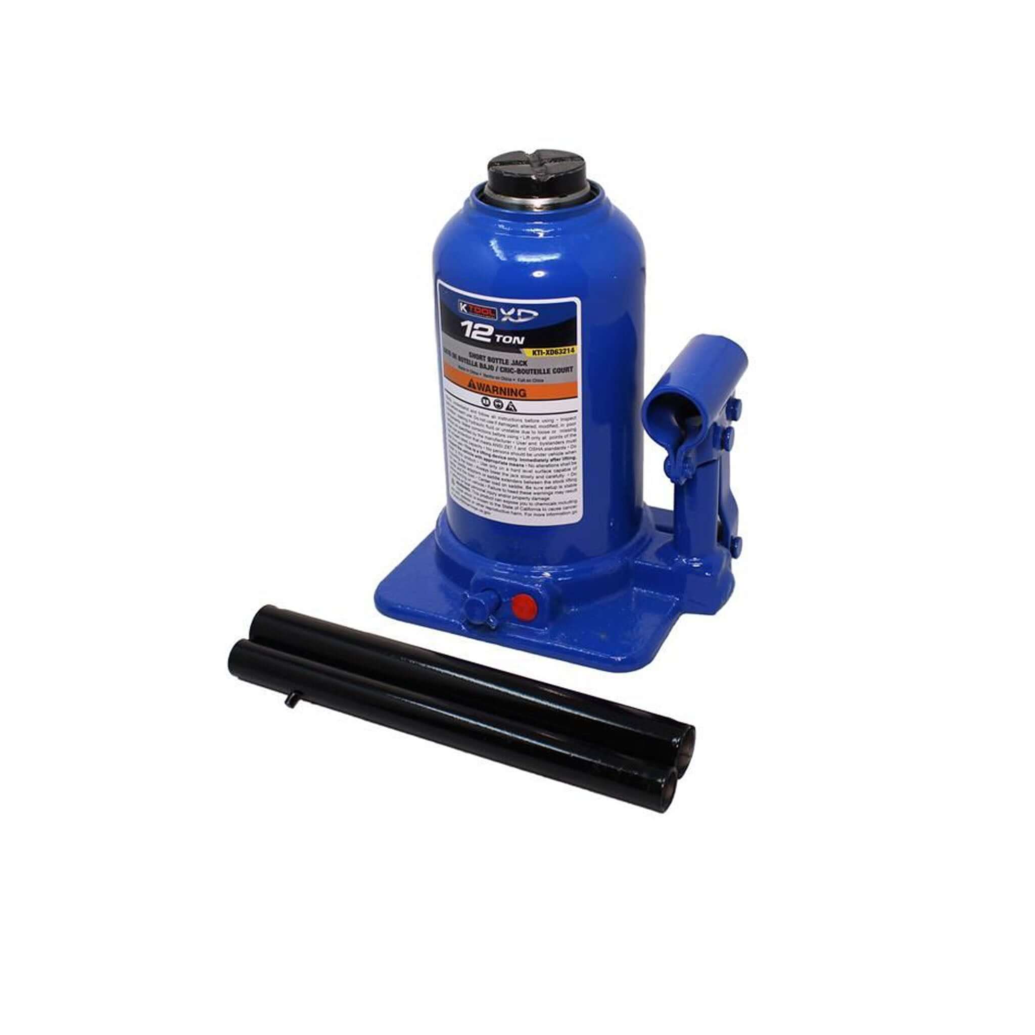K-Tool 12-Ton Short Bottle Jack 7.48" - 13.78" Lifting Range Welded