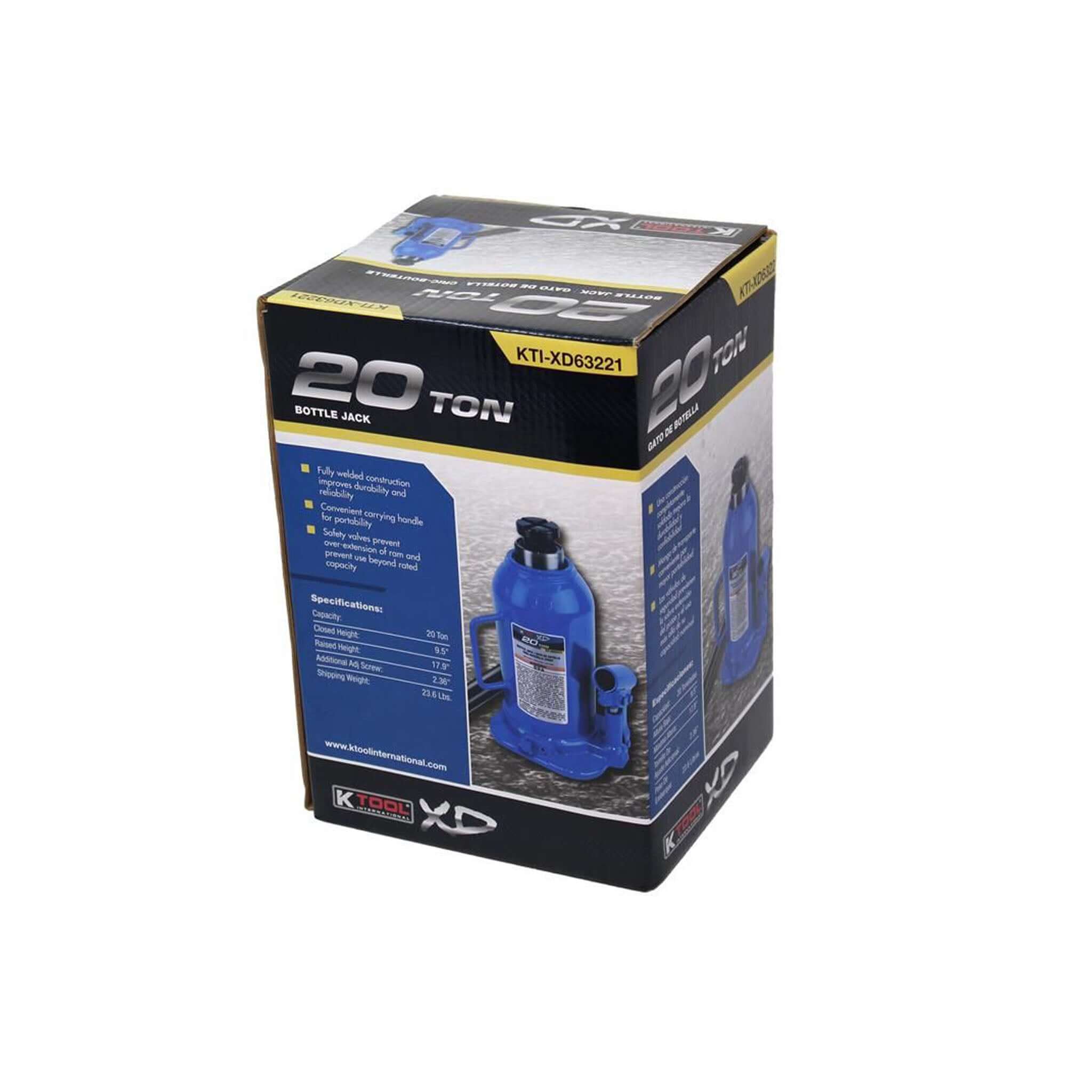 K-Tool 20-Ton Bottle Jack Welded 9.6" - 16.65" Lifting Range