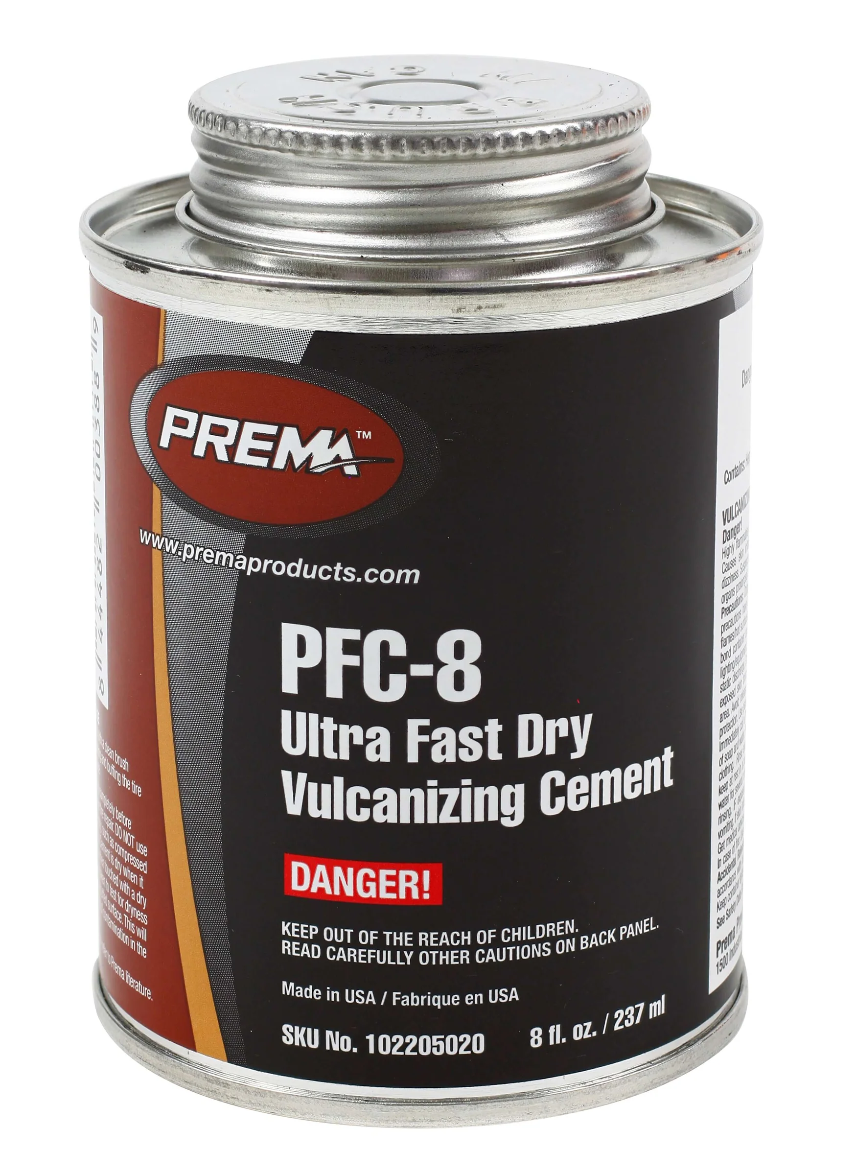 Prema PFC-8 Ultra Fast Dry Vulcanizing Cement Clear Universal 8 oz Brush Top Can