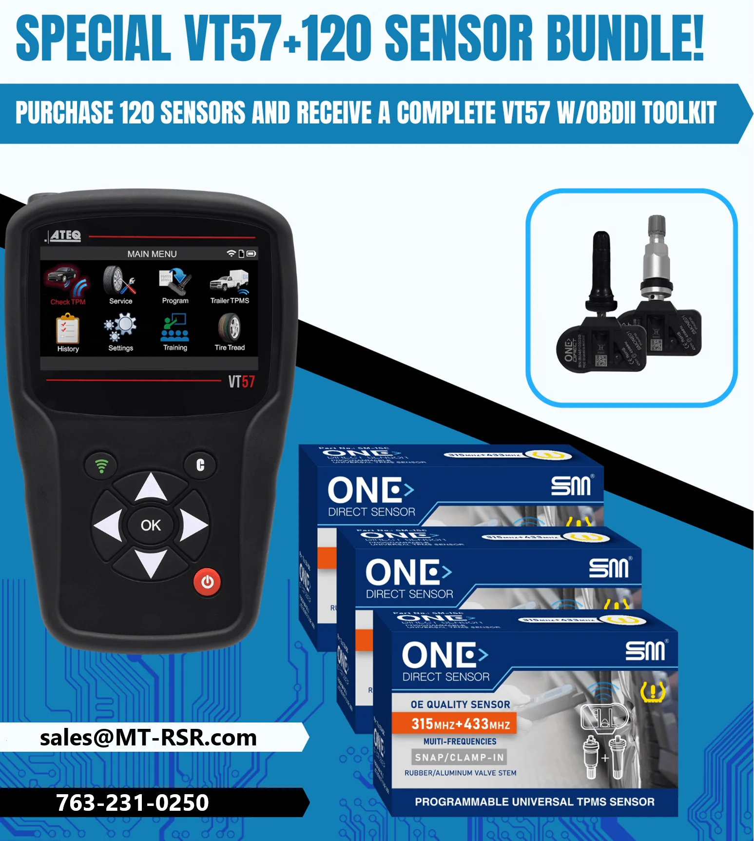 ATEQ VT57 TPMS Tool 120 Sensor Kit WiFi OBD2 Sensor Programming