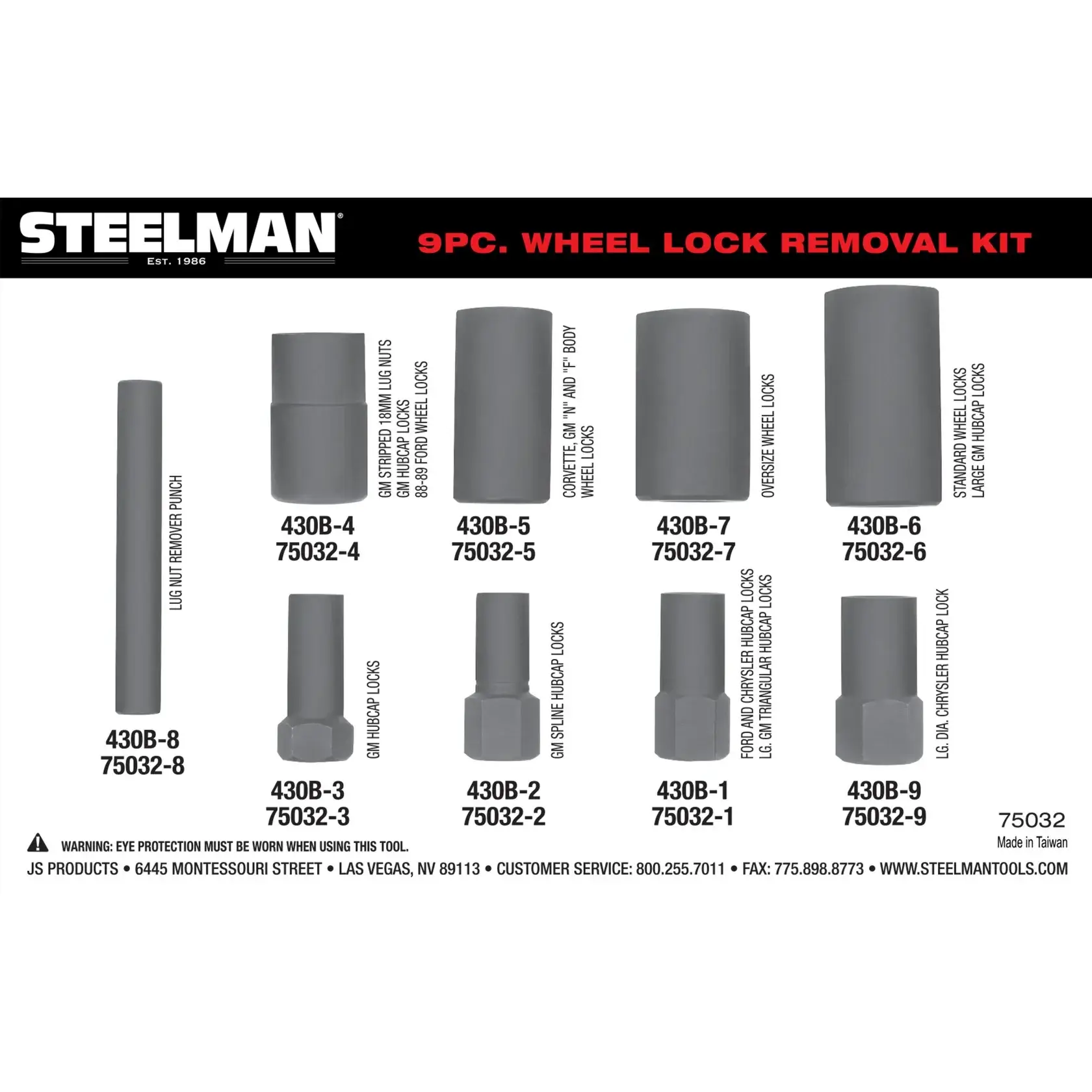 9 Piece Wheel Lock Removal Kit Socket Set Chromoly Steel Twist Sockets